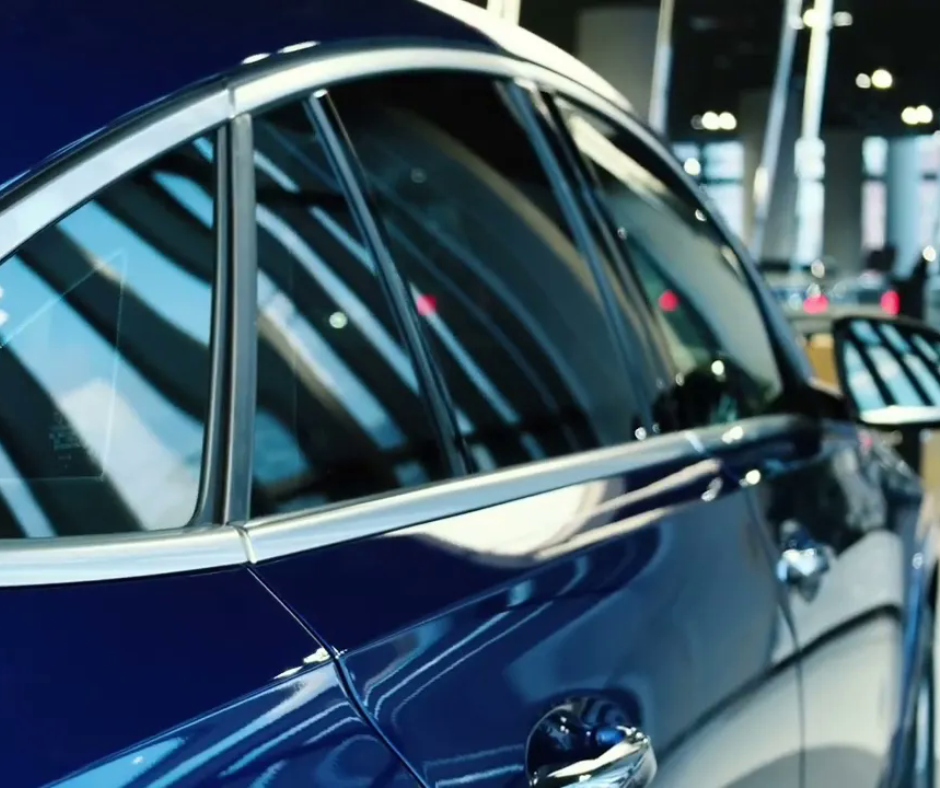 elite ceramic tinting on a sleek blue car
