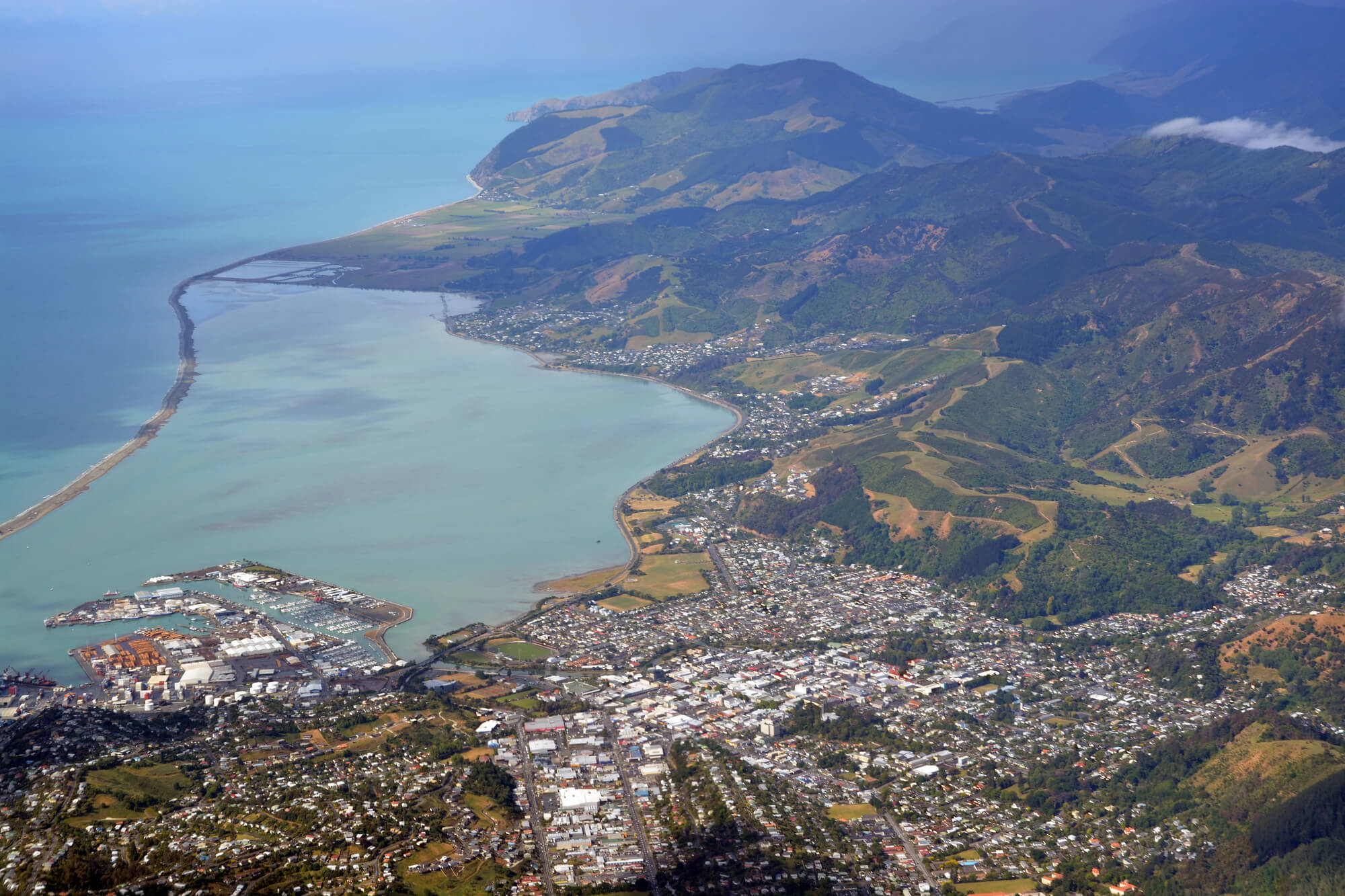 Nelson window tinting near me - Aerial View of Nelson City, Port, Marina and Surrounding Hills, New Zealand.